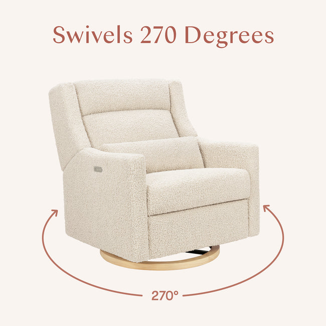 M11278ATLB,Babyletto,Kiwi Plus Chair and a Half Power Glider Recliner in Almond Teddy Loop w/ Light Wood Base