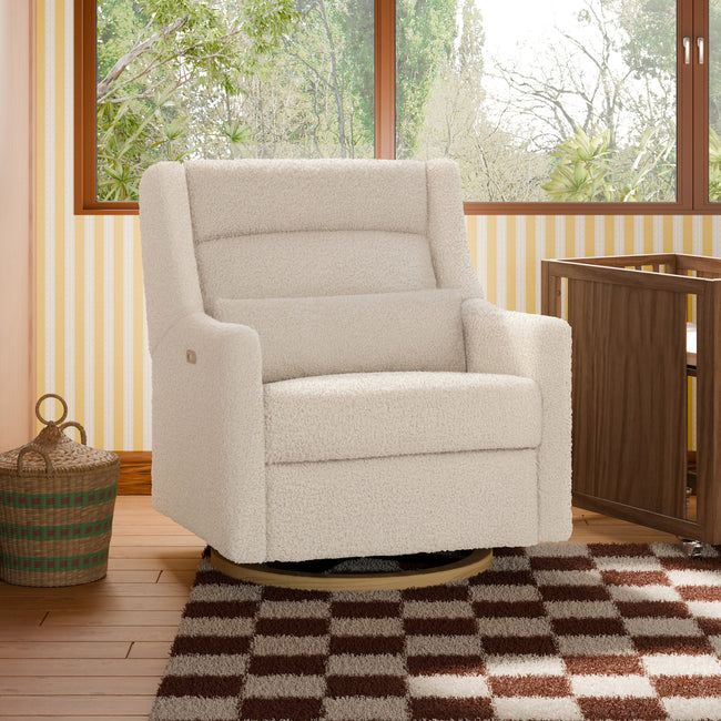 M11278ATLB,Babyletto,Kiwi Plus Chair and a Half Power Glider Recliner in Almond Teddy Loop w/ Light Wood Base