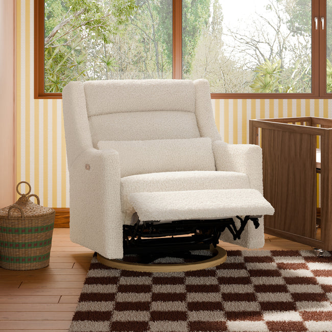 M11278ATLB,Babyletto,Kiwi Plus Chair and a Half Power Glider Recliner in Almond Teddy Loop w/ Light Wood Base