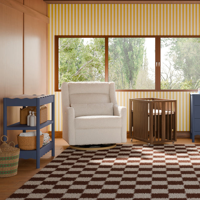 M11278ATLB,Babyletto,Kiwi Plus Chair and a Half Power Glider Recliner in Almond Teddy Loop w/ Light Wood Base