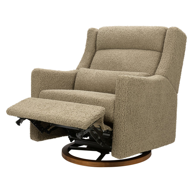 M11278LTDB,Babyletto,Kiwi Plus Chair and a Half Power Glider Recliner in Latte Teddy Loop w/ Dark Wood Base