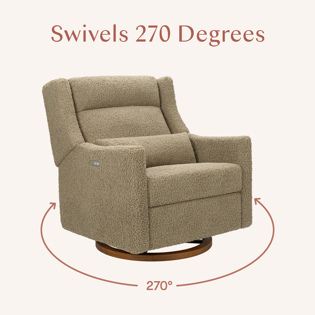 M11278LTDB,Babyletto,Kiwi Plus Chair and a Half Power Glider Recliner in Latte Teddy Loop w/ Dark Wood Base