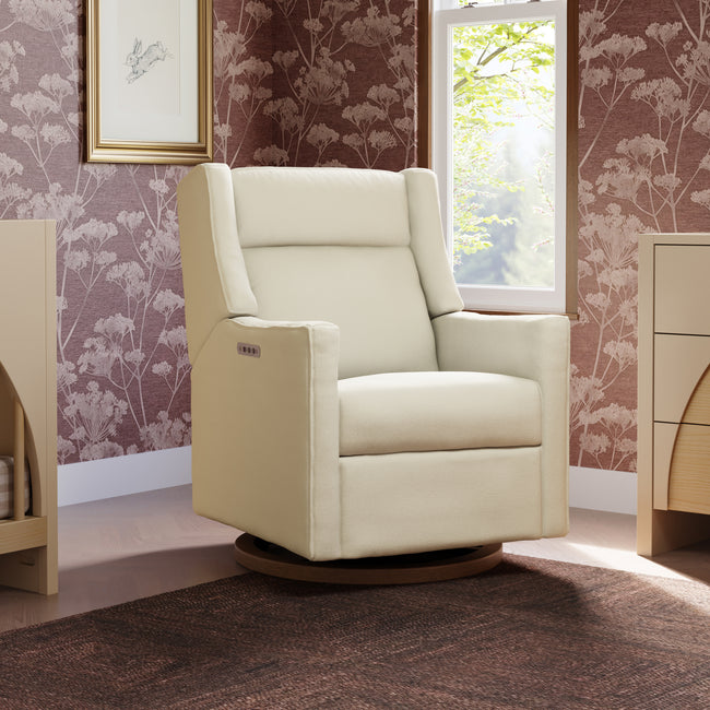 M11282OYECDB,Babyletto,Kiwi Pro Power Glider Recliner w/ Power Lumbar in Performance Oyster Eco-Chenille w/Dark WoodBase