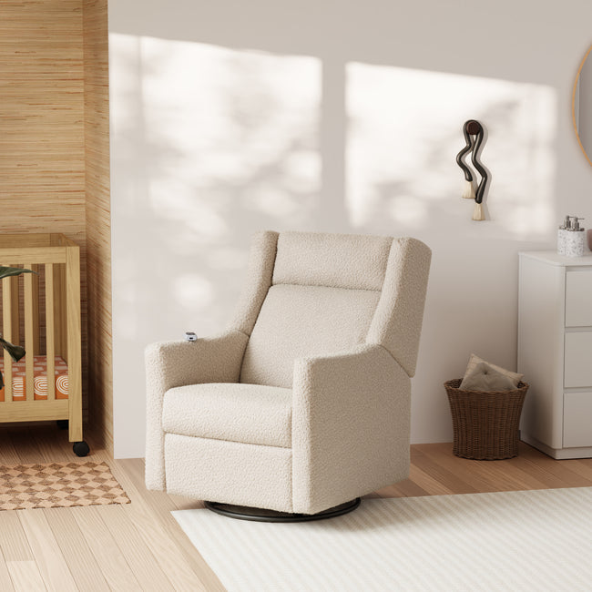 M11283AT,Babyletto,Kiwi Deluxe Power Glider Recliner w/Heat&Massage in Almond Teddy Loop