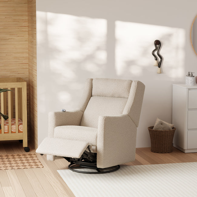 M11283AT,Babyletto,Kiwi Deluxe Power Glider Recliner w/Heat&Massage in Almond Teddy Loop
