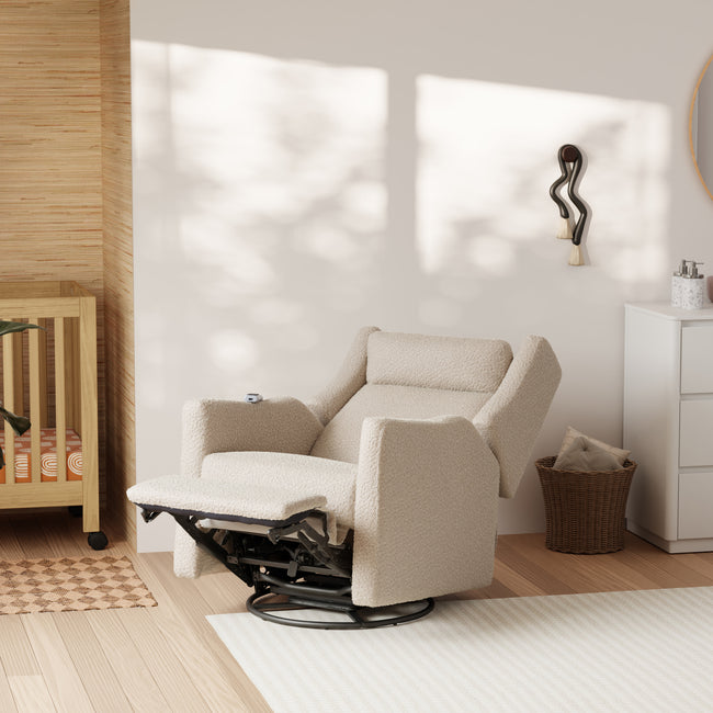 M11283AT,Babyletto,Kiwi Deluxe Power Glider Recliner w/Heat&Massage in Almond Teddy Loop