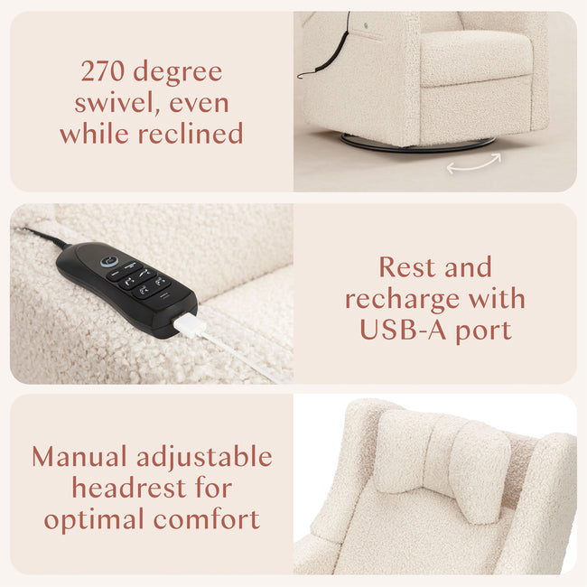 M11283AT,Babyletto,Kiwi Deluxe Power Glider Recliner w/Heat&Massage in Almond Teddy Loop