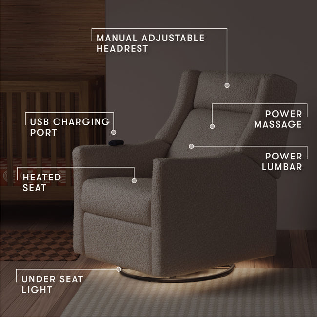 M11283AT,Babyletto,Kiwi Deluxe Power Glider Recliner w/Heat&Massage in Almond Teddy Loop