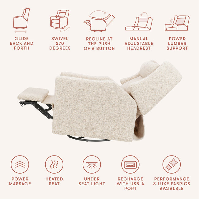 M11283AT,Babyletto,Kiwi Deluxe Power Glider Recliner w/Heat&Massage in Almond Teddy Loop