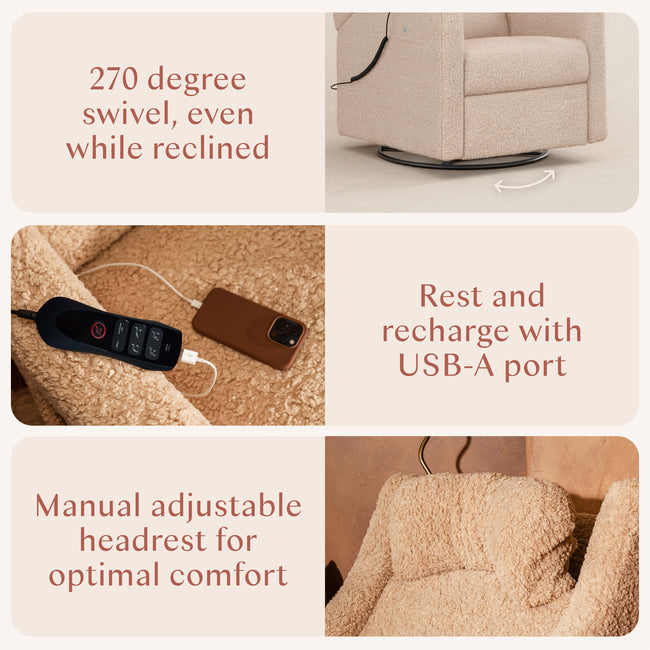 M11283CSG,Babyletto,Kiwi Deluxe Power Glider Recliner w/Heat&Massage in Chai Shearling