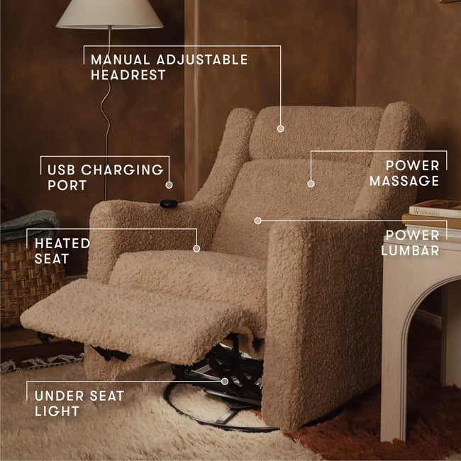 M11283CSG,Babyletto,Kiwi Deluxe Power Glider Recliner w/Heat&Massage in Chai Shearling
