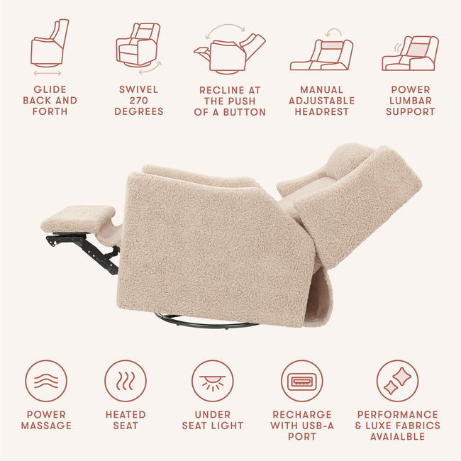 M11283CSG,Babyletto,Kiwi Deluxe Power Glider Recliner w/Heat&Massage in Chai Shearling