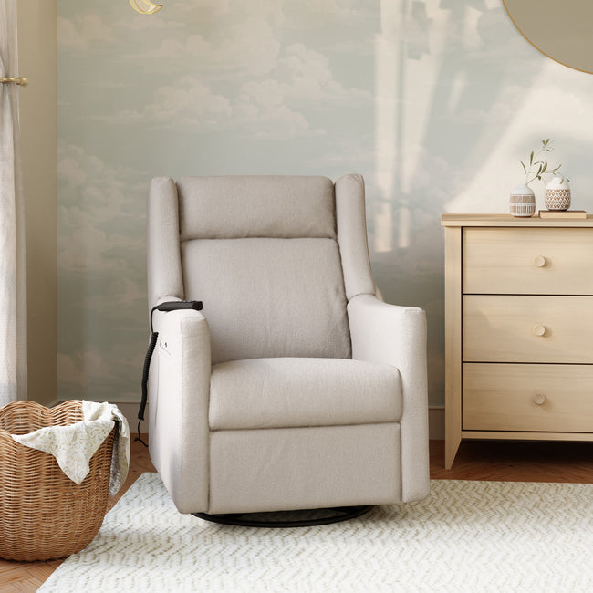 M11283PBEW,Babyletto,Kiwi Deluxe Power Glider Recliner w/Heat&Massage in Performance Beach Eco-Weave