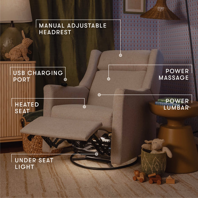 M11283PBEW,Babyletto,Kiwi Deluxe Power Glider Recliner w/Heat&Massage in Performance Beach Eco-Weave