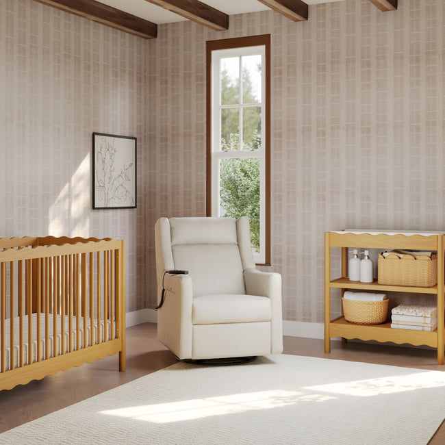 M11283PCMEW,Babyletto,Kiwi Deluxe Power Glider Recliner w/Heat&Massage in Performance Cream Eco-Weave