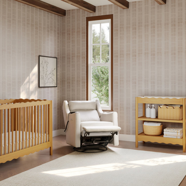 M11283PCMEW,Babyletto,Kiwi Deluxe Power Glider Recliner w/Heat&Massage in Performance Cream Eco-Weave