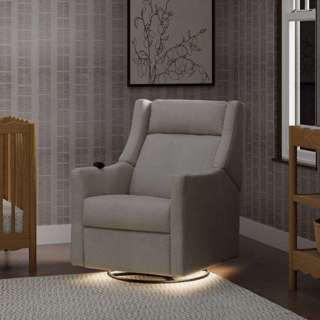 M11283PCMEW,Babyletto,Kiwi Deluxe Power Glider Recliner w/Heat&Massage in Performance Cream Eco-Weave
