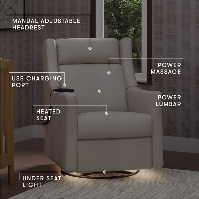 M11283PCMEW,Babyletto,Kiwi Deluxe Power Glider Recliner w/Heat&Massage in Performance Cream Eco-Weave