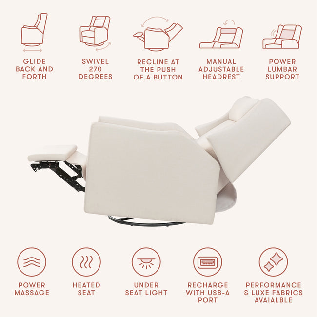 M11283PCMEW,Babyletto,Kiwi Deluxe Power Glider Recliner w/Heat&Massage in Performance Cream Eco-Weave