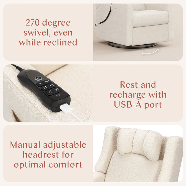 M11283PWB,Babyletto,Kiwi Deluxe Power Glider Recliner w/Heat&Massage in Performance Ivory Boucle