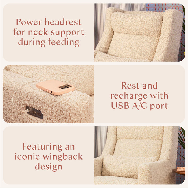 M11286AT,Babyletto,Kiwi Plus Power Glider Recliner w/ Power Headrest in Almond Teddy Loop