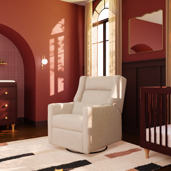 M11286AT,Babyletto,Kiwi Plus Power Glider Recliner w/ Power Headrest in Almond Teddy Loop