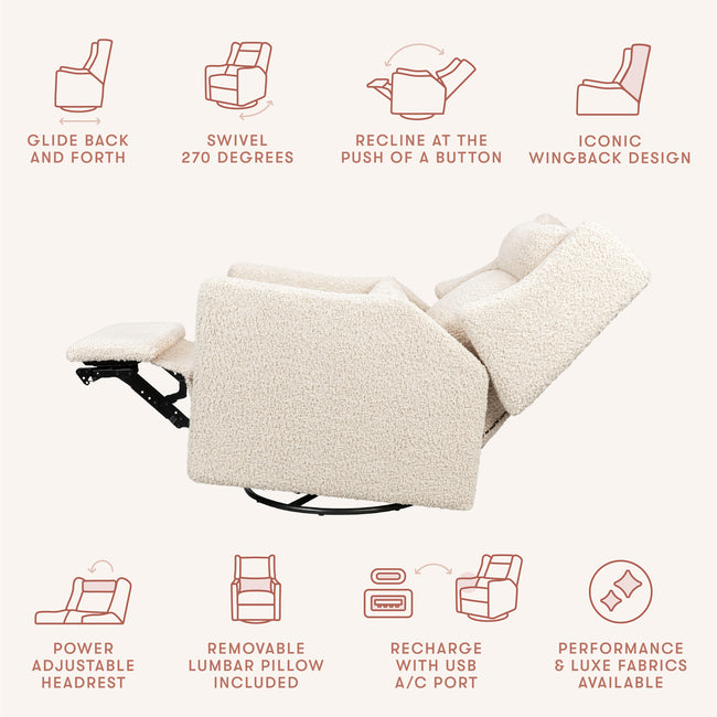 M11286AT,Babyletto,Kiwi Plus Power Glider Recliner w/ Power Headrest in Almond Teddy Loop