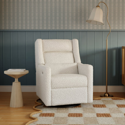 M11286CMSG,Babyletto,Kiwi Plus Power Glider Recliner w/ Power Headrest in Cream Shearling