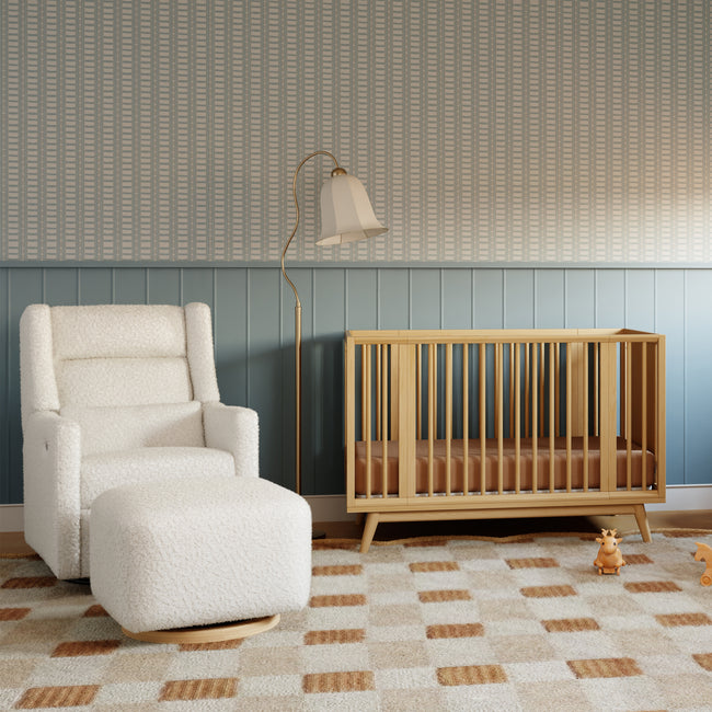 M11286CMSG,Babyletto,Kiwi Plus Power Glider Recliner w/ Power Headrest in Cream Shearling