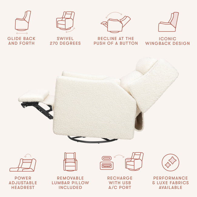 M11286CMSG,Babyletto,Kiwi Plus Power Glider Recliner w/ Power Headrest in Cream Shearling