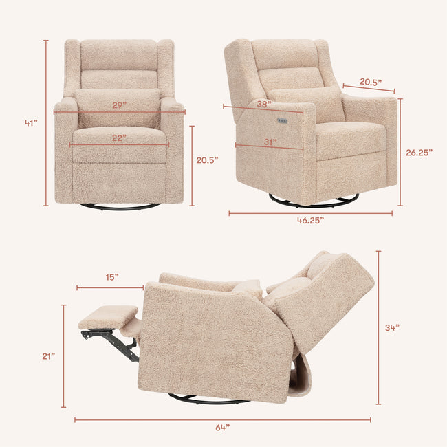 M11286CSG,Babyletto,Kiwi Plus Power Glider Recliner w/ Power Headrest in Chai Shearling