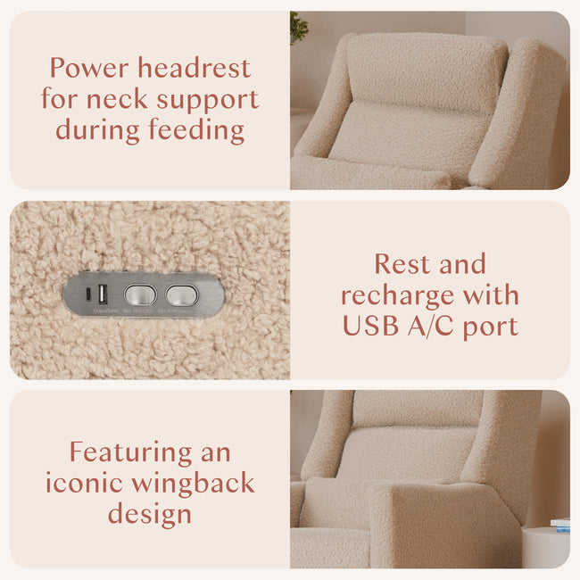 M11286CSG,Babyletto,Kiwi Plus Power Glider Recliner w/ Power Headrest in Chai Shearling