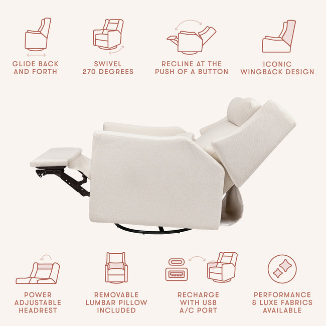M11286PCMEW,Babyletto,Kiwi Plus Power Glider Recliner w/ Power Headrest in Performance Cream Eco-Weave
