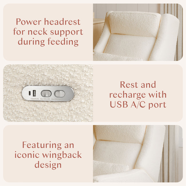 M11286PWB,Babyletto,Kiwi Plus Power Glider Recliner w/ Power Headrest in Performance Ivory Boucle