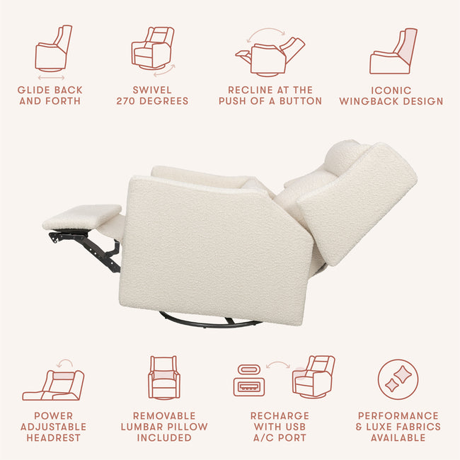 M11286PWB,Babyletto,Kiwi Plus Power Glider Recliner w/ Power Headrest in Performance Ivory Boucle