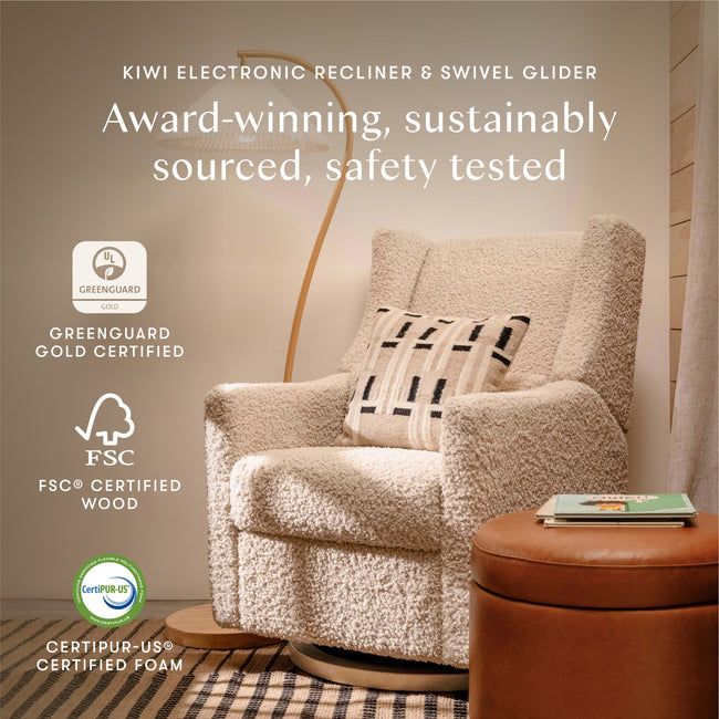 M11288ATLB,Babyletto,Kiwi Glider Recliner w/ Electronic Control and USB in Almond Teddy Loop w/ Light Wood Base