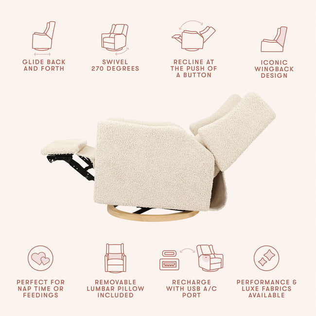 M11288ATLB,Babyletto,Kiwi Glider Recliner w/ Electronic Control and USB in Almond Teddy Loop w/ Light Wood Base