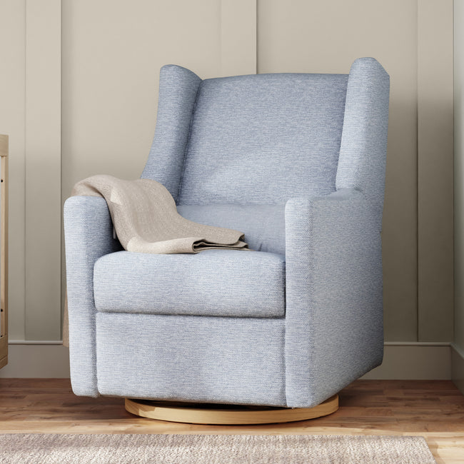 M11288PCETLB,Babyletto,Kiwi Glider Recliner w/ Electronic Control and USB in Performance Blue Chambray Eco-Twill/Light Wood