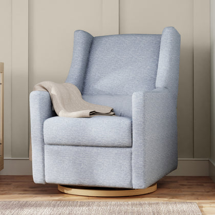 M11288PCETLB,Babyletto,Kiwi Glider Recliner w/ Electronic Control and USB in Performance Blue Chambray Eco-Twill/Light Wood