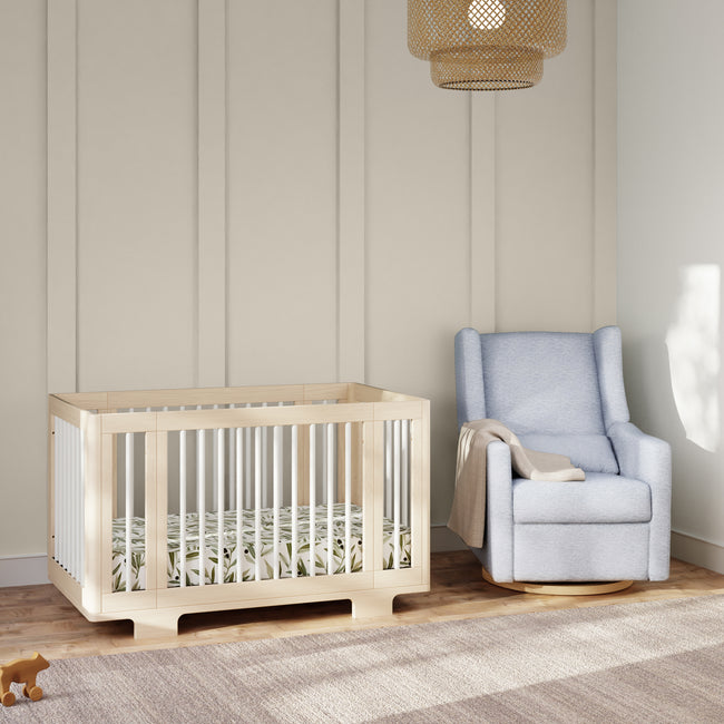 M11288PCETLB,Babyletto,Kiwi Glider Recliner w/ Electronic Control and USB in Performance Blue Chambray Eco-Twill/Light Wood