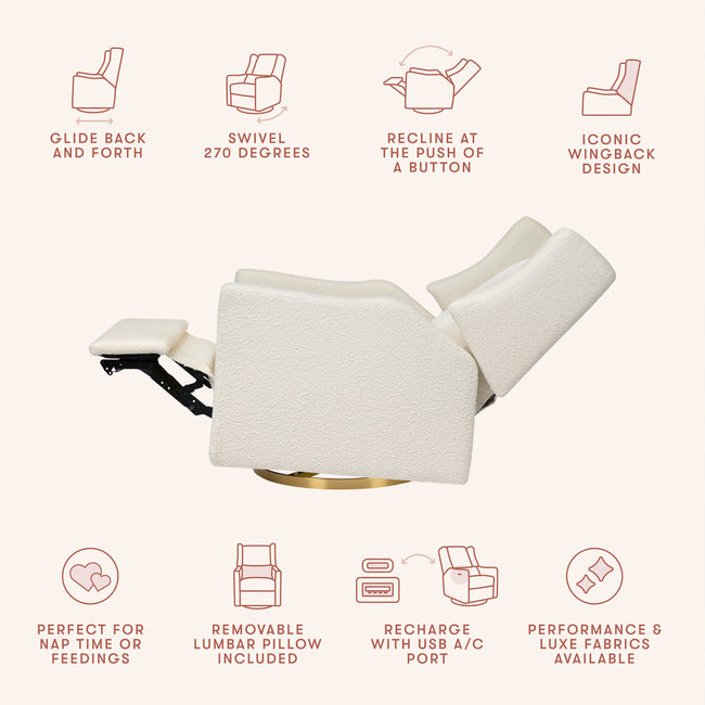 M11288WBG,Babyletto,Kiwi Glider Recliner w/ Electronic Control and USB in Ivory Boucle w/Gold Base