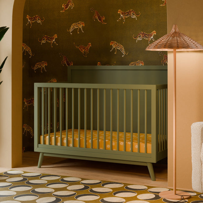 M15901OL,Babyletto,Palma Mid-Century 4-in-1 Convertible Crib w/Toddler Bed Conversion in Olive