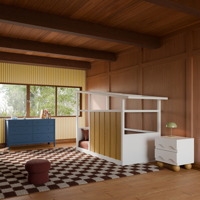 M15976HYW,Babyletto Kids,Palma Mid-Century House Twin Bed in Honey and White