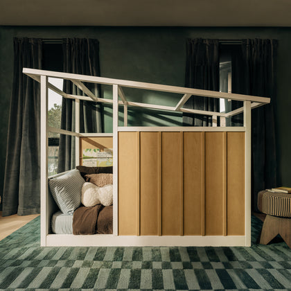 M15976HYW,Babyletto Kids,Palma Mid-Century House Twin Bed in Honey and White
