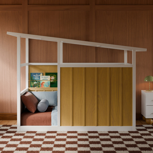 M15976HYW,Babyletto Kids,Palma Mid-Century House Twin Bed in Honey and White