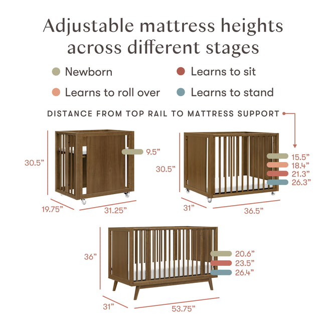 M15980NL,Babyletto,Palma 8-in-1 Convertible All-Stages® Crib w/ Bassinet & Toddler Bed Kits in Natural Walnut