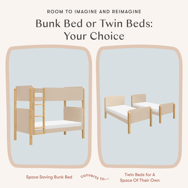 M18494TPEHY,Babyletto Kids,TipToe Bunk Bed in Taupe and Honey