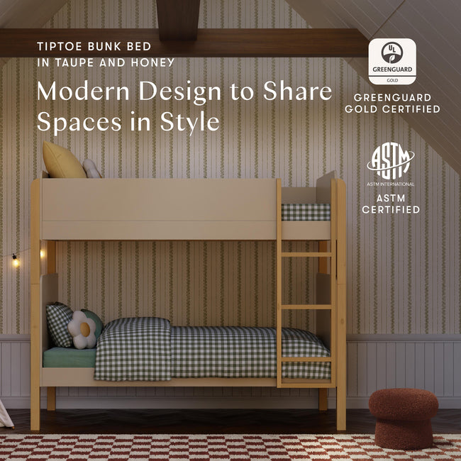 M18494TPEHY,Babyletto Kids,TipToe Bunk Bed in Taupe and Honey