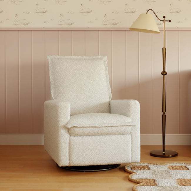 M20977CMSG,Babyletto,Cali Flange Gliding Swivel Recliner in Cream Shearling