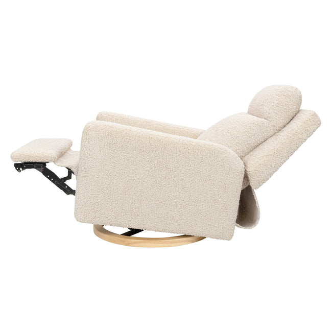 M23082ATLB,Babyletto,Sigi Pro Power Glider Recliner w/ Power Lumbar in Almond Teddy Loop w/Light Wood Base